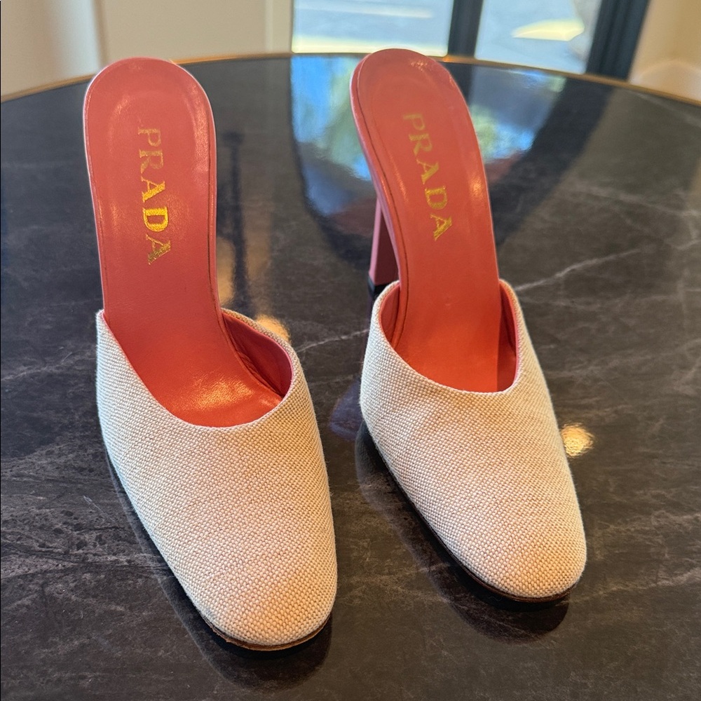 Prada Women's Pink and Cream Mules